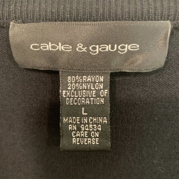 Cable & Gauge Black Pullover Sweater Gold Tone Metal Grommet Neckline Size Large - Picture 4 of 6